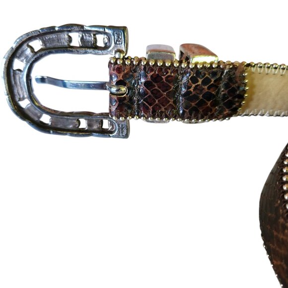 Streets Ahead Snake Embossed Leather Belt Metallic Chain Detail Ornate Buckle Md - Picture 7 of 10